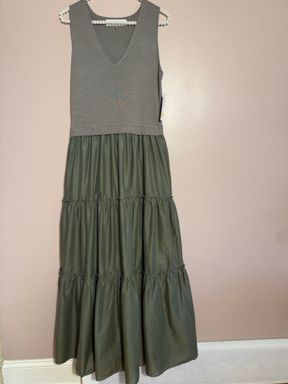 Taylor Olive Green Tiered Maxi Dress with Knit Bodice - Picture 2 of 9